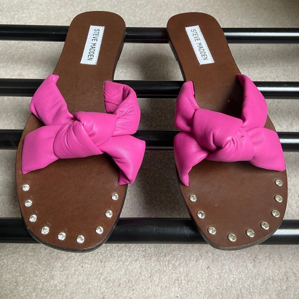 STEVE MADDEN Women Marisole Leather Gemstone Slide Sandals - NEW NWOB